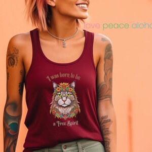 Hippie Cat Women&#39;s Tank Top Retro design in 7 colors, Comfy BoHo cotton/poly Shirt - Super cute cool Cat lovers gift- lovePEACEaloha