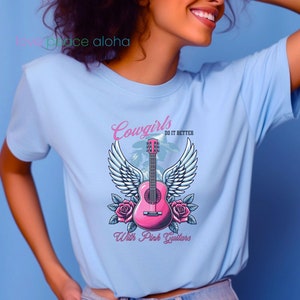 Retro Cowgirl Pink Guitar T-Shirt: Vintage Western Music Tee