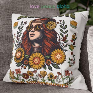 Boho Floral Pillowcase, Retro Home Decor, Hippie Cushion Cover, Speak Love Throw Pillow, Gift for Her, Festival Decor