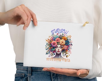 Floral Cosmetic Bag: Grow Your Good Vibes Cotton Makeup Pouch