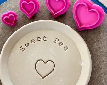 Heart Clay Stamps, Pottery Decorating Heart shaped Stamps 4-size Pack, by DirtKicker Pottery Tools
