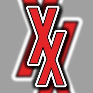 May include: Two red letter X's with white outlines, overlapping each other. The X's are against a grey background.