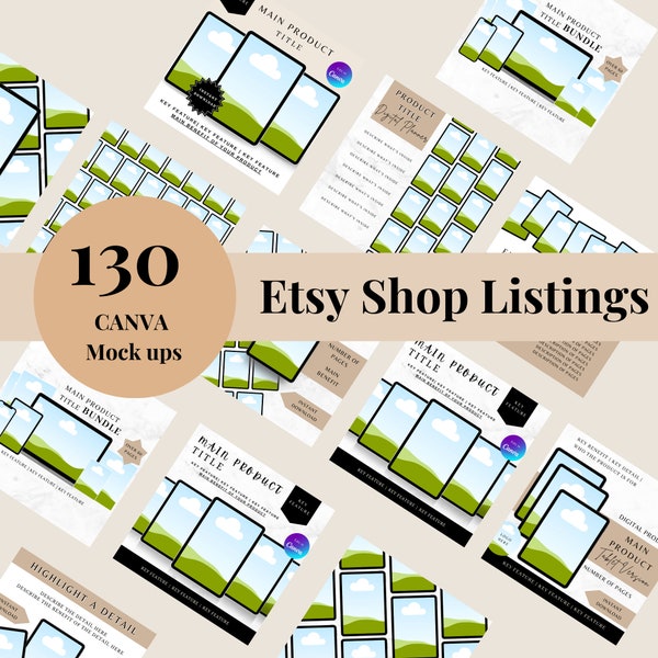 Esty Listing Mock ups, New Sizing, Etsy Seller, Mockup Bundle, Etsy Big Banner Canva Templates, Printable Etsy, Downloadable Mock ups