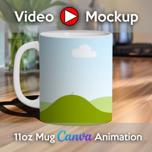 Canva 11oz Rotating Mug Mockup, Animated mug, spinning mug, Canva mug mock up, drag and drop photo, 180 Degree Rotation, MP4 video