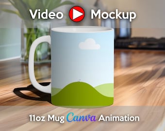 Canva 11oz Rotating Mug Mockup, Animated mug, spinning mug, Canva mug mock up, drag and drop photo, 180 Degree Rotation, MP4 video