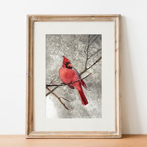 Roter Kardinal Aquarell Art Print Niedlicher Vogel Aquarell Art Print Minimalistischer Vogel Art Print Room Decor Geschenkideen Wohnkultur