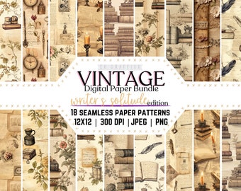 Book lovers paper, Old fashioned paper, book themed patterns, book lovers patterns, book themed junk journal paper, Vintage Floral Patterns