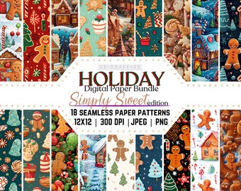 Holiday Digital Paper Pack: Christmas Cookies, Seamless Patterns (JPG, PNG)