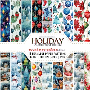 Digitaal papierpakket, Kerstpapier, Plakboekpapier winterthema, Kerstknutsels, Kerstachtergrond, Kerstpatroon, Aquarel Kerst