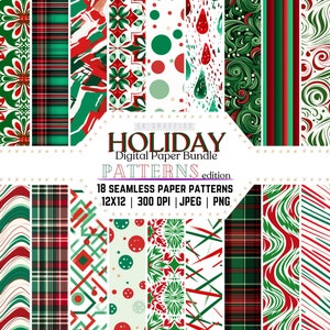 Holiday Digital Paper Pack: Red & Green Xmas Patterns (Digital Download)