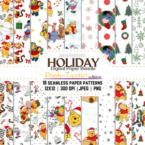 Digital Paper Pack, Holiday Paper, Christmas Cartoon Paper,  Christmas Crafts, Xmas Background, Pooh Christmas, Winnie the pooh backgrounds