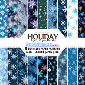 Snowflake Digital Paper Pack: 18 Holiday Seamless Patterns (Digital Download)