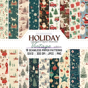 Digitales Papier, Vintage-Muster, Weihnachtsschmuck, Weihnachten Hintergrund, Weihnachtsmuster, Boho Weihnachten, Retro-Hintergründe