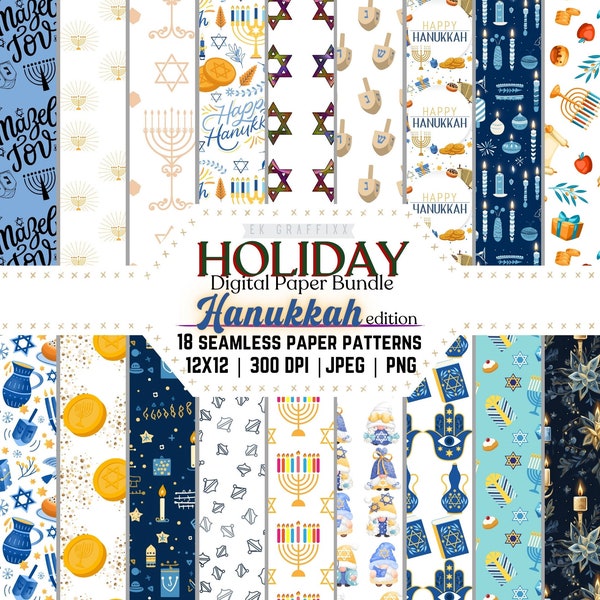 Digital Paper Pack, Holiday Paper, Holiday Scrapbook Paper,  Hanukkah Crafts, Hanukkah Background, Hanukkah Pattern, Hanukkah Stationary