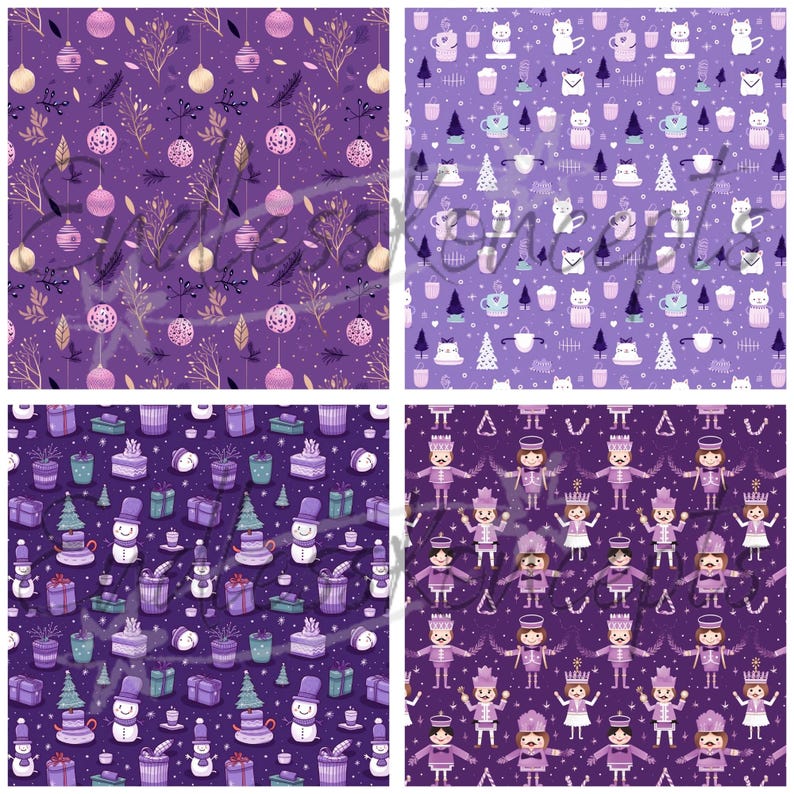 Purple Christmas Digital Paper Pack: 18 Seamless Patterns (digital ...
