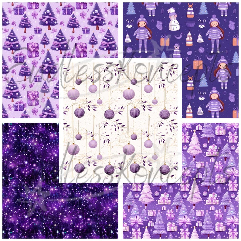Purple Christmas Digital Paper Pack: 18 Seamless Patterns (digital ...