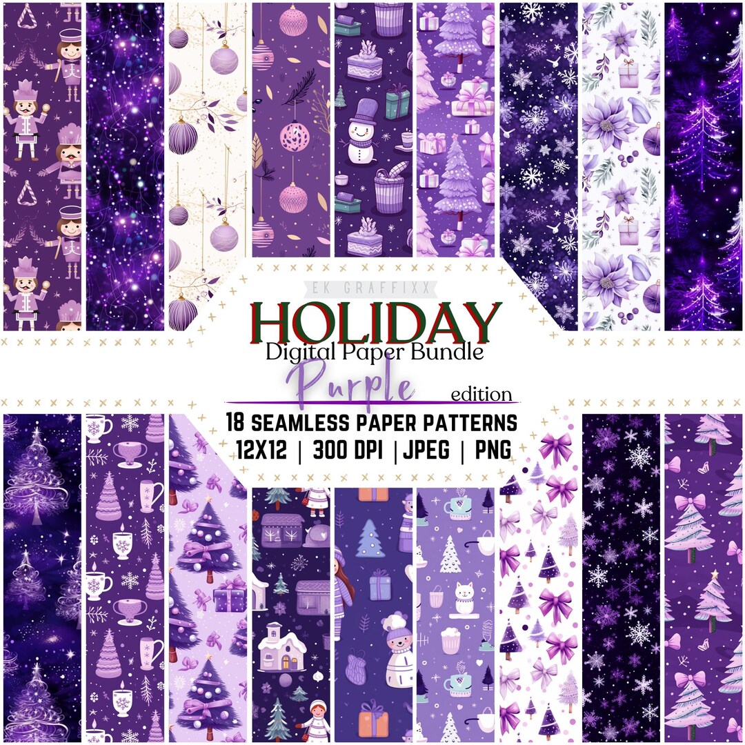 Purple Christmas Digital Paper Pack: 18 Seamless Patterns (digital ...