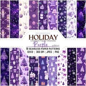 Pacote de papel digital, papel de férias, papel roxo para scrapbook, artesanato de Natal, fundo de Natal, padrão de Natal, papel roxo de Natal,