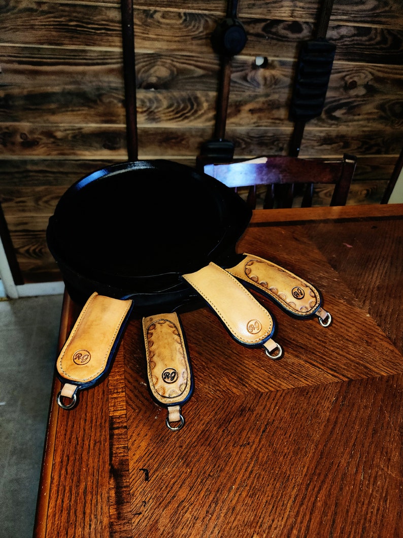 Leather Cast Iron Handle Cover Etsy