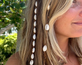 Clip-on cowrie shell hair extension accessory (2 OPTIONS) | Handmade Summer Hair Jewelry Gift |Beach, Surfer, Coastal, Seashell, Boho