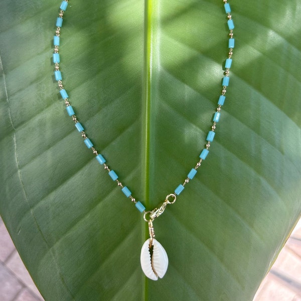 coastal cowrie shell necklace w/ gold chain | beach girls | summer jewelry | seashell necklace | non-tarnish gold for ocean, saltwater, pool