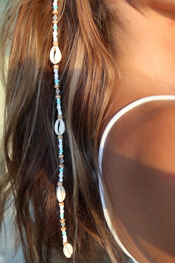 Clip-on Mermaid Hair Extension Handmade W Beads & Cowrie Shell