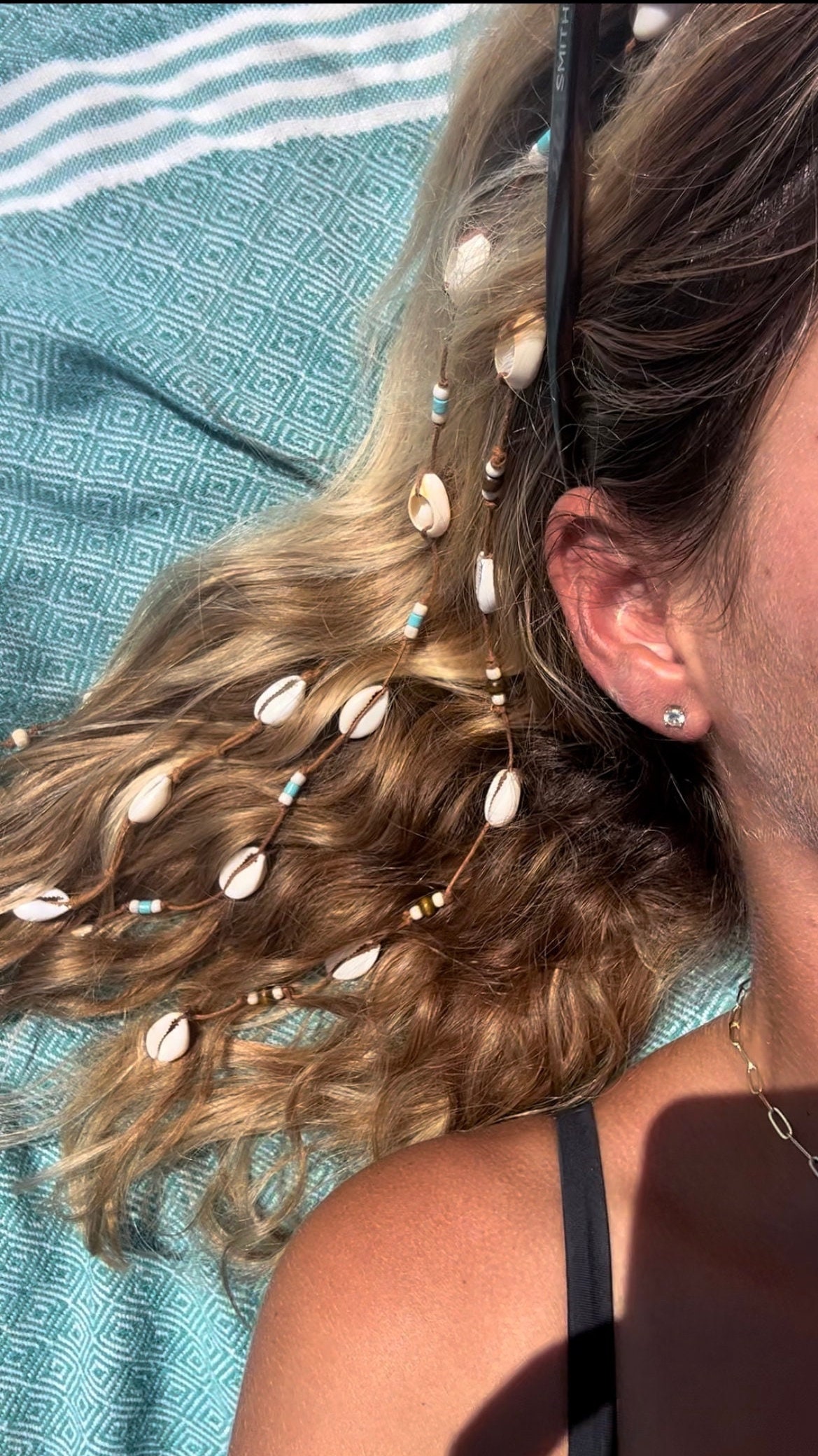 Clip-on Mermaid Hair Extension | Handmade W Beads & Cowrie Shell