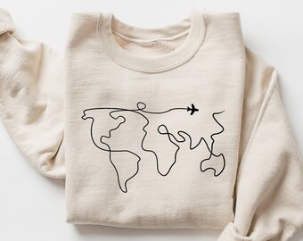Travel Sweater, Adventure Sweater,  Unisex Sweatshirt And Hoodie, Road Trip, Traveler Gift, Wanderlust Sweater World Map Travel Sweatshirt