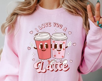 Sudadera "Te quiero un latte", Sudadera retro de San Valentín, Sudadera con capucha de café de San Valentín, Sudadera divertida para parejas, Regalos para novias