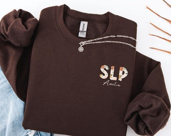 Sweat-shirt SLP personnalisé - Sweat à capuche personnalisé pour orthophonie - Cadeau ras du cou pour pathologiste