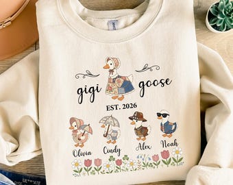 Gigi Goose Sweatshirt, Personalized Gigi Shirt, Custom Kids Names Shirt, Mom Est Year Tee, Family Goose T-Shirt, Mother Gift