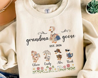 Grandma Goose Sweatshirt, Personalized Grandma Shirt, Custom Kids Names Shirt, Mom Est Year Tee, Family Goose T-Shirt, Mother Gift