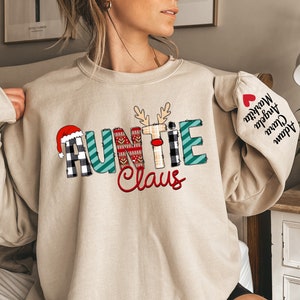 Custom Auntie Claus Sweatshirt, Christmas Auntie Claus Sweatshirt, Auntie Sweater, Custom Aunt And Grandkids Sweatshirt, Gifts For Aunt