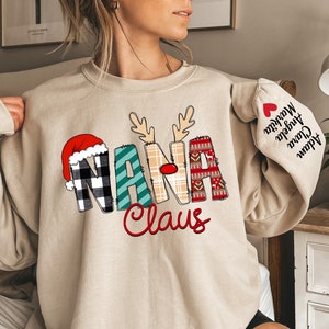 Custom Nana Claus Sweatshirt, Christmas Nana Claus Sweatshirt, Nana Sweater, Custom Nana And Grandkids Sweatshirt, Gifts For Nana Gigi