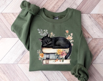 Cat Book Sweatshirt, Books and Cats Hoodie, Reading Shirt, Cat Lover T-Shirt, Gift for Cat Lover, Gift for Book Lovers, Book, Bookish Shirt