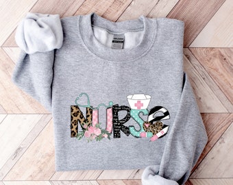 Nurse Sweatshirt, Nurse Life Shirt, Nurse Gift, Gift For Nurse, Nurse Week, Nursing School Tee, Registered Nurse Shirt, Leopard Print Nurse