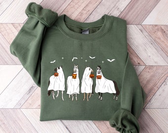 Horse Ghost Sweatshirt, Halloween Sweatshirt, Horse Lover Gift, Cute Ghost Hoodie, Spooky Horse Sweater, Western Halloween