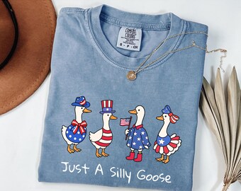 Comfort Colors 4th of July Silly Goose Shirt, America Goose Patriotic Independence day Anxiety Silly Goose on the loose, 4th of July Shirt,
