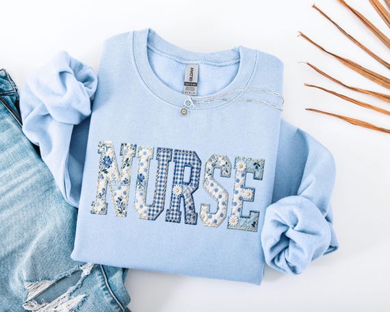 Nurse Sweatshirt, Faux Patchwork RN Tee, Floral Toile Nursing Tee, Nurse Graduation Gift,Registered Nurse Gift,Gift for Nurse,Faux Patchwork