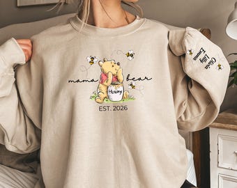 Custom Mama Bear Sweatshirt, Mama Est with Kid Name on Sleeve Sweatshirt, Personalized Mom Sweatshirt, Mothers Day Sweatshirt, New Mom Tee