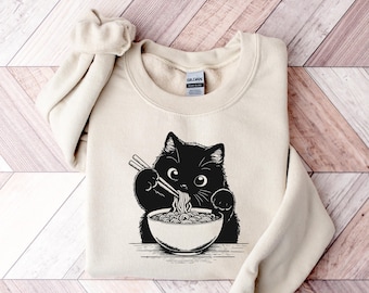 Noodle Cat Shirt, Cat Sweatshirt, Ramen Cat Shirt, Cat Mom Shirt, Cat Tee, Cat Lover Shirt, Animal Lover Tee, Cat Lovers Tee, Gift for Mom