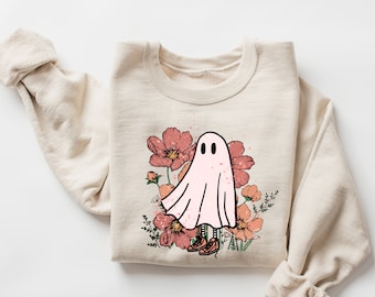 Floral Ghost Sweatshirt, Floral Ghost Shirt, Halloween Ghost Sweatshirt, Flower Halloween Shirt, Vintage Sweatshirt, Fall Sweater