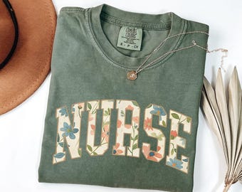 Camiseta floral para enfermera Comfort Colors®, sudadera para enfermera, sudadera de cuello redondo para enfermera, regalo para enfermera, sudadera de agradecimiento para enfermera, suéter para enfermera, regalo para enfermera