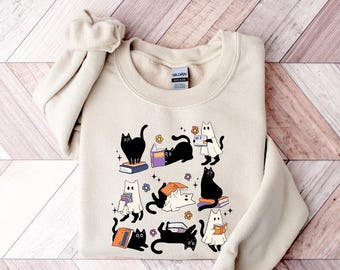 Retro Ghost Reading Books Sweatshirt, Librarian Ghost Halloween, Halloween Teacher Sweatshirt, Halloween Shirt, Teacher Gift, Boo School