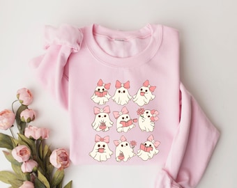 Pink Cute Ghost Halloween Sweatshirt, Halloween Tshirt, Ghost Shirt, Cute Ghost Shirt, Ghost Sweater, Halloween Sweatshirt, Halloween Gift