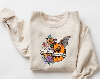 Sorta Sweet Sorta Spooky Funny Halloween Sweatshirt, Halloween Wildflower Shirt, Halloween Pumpkin Shirt, Halloween Women's Shirt