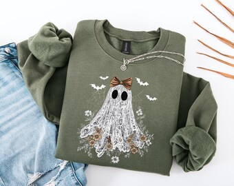 Floral Ghost Sweatshirt, Floral Ghost Shirt, Halloween Ghost Sweatshirt, Flower Halloween Shirt, Vintage Sweatshirt, Fall Sweater