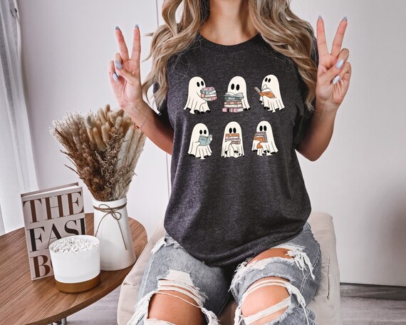 Ghost Reading Books Shirt, Halloween Funny Shirt, Teacher Halloween Shirt, Halloween Librarian Gift, Halloween T, Retro Shirt for Halloween
