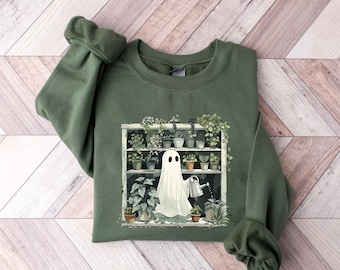 Funny Plant Ghost Sweatshirt, Halloween Plant Lady Shirt, Plant Lover Gift, Ghost Crewneck Sweatshirt, Spooky Gardener Shirt