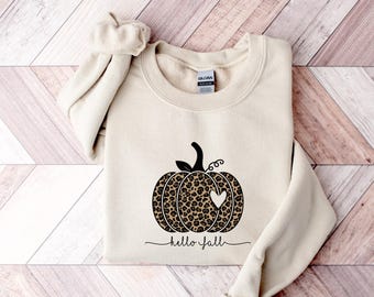 Hello Fall Sweatshirt, Leopard Pumpkin Shirt, Cheetah Pumpkin Shirt,Thanksgiving, Thankful Shirt,Fall Shirt, Hello Pumpkin,Family Matching